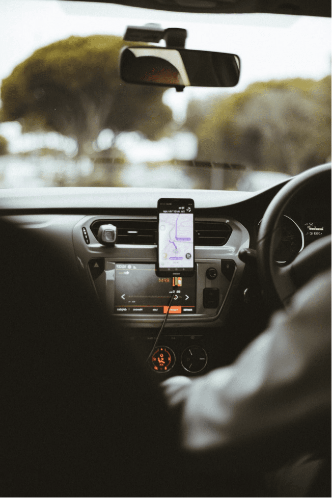 An Uber driver using GPS